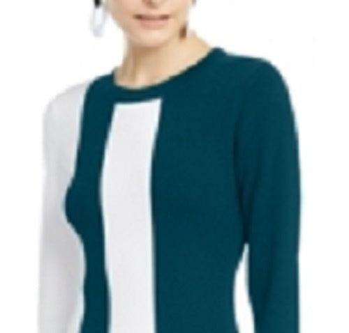 INC International Concepts Women's Color blocked Sweater Dress Green Size Petite Medium