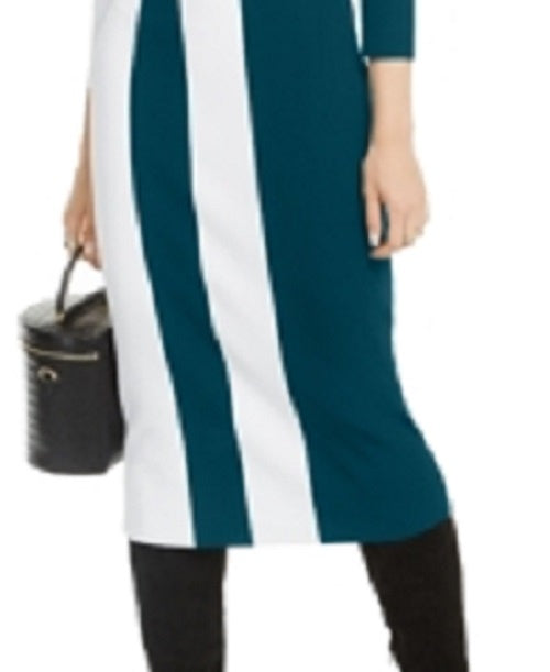 INC International Concepts Women's Color blocked Sweater Dress Green Size Petite Medium