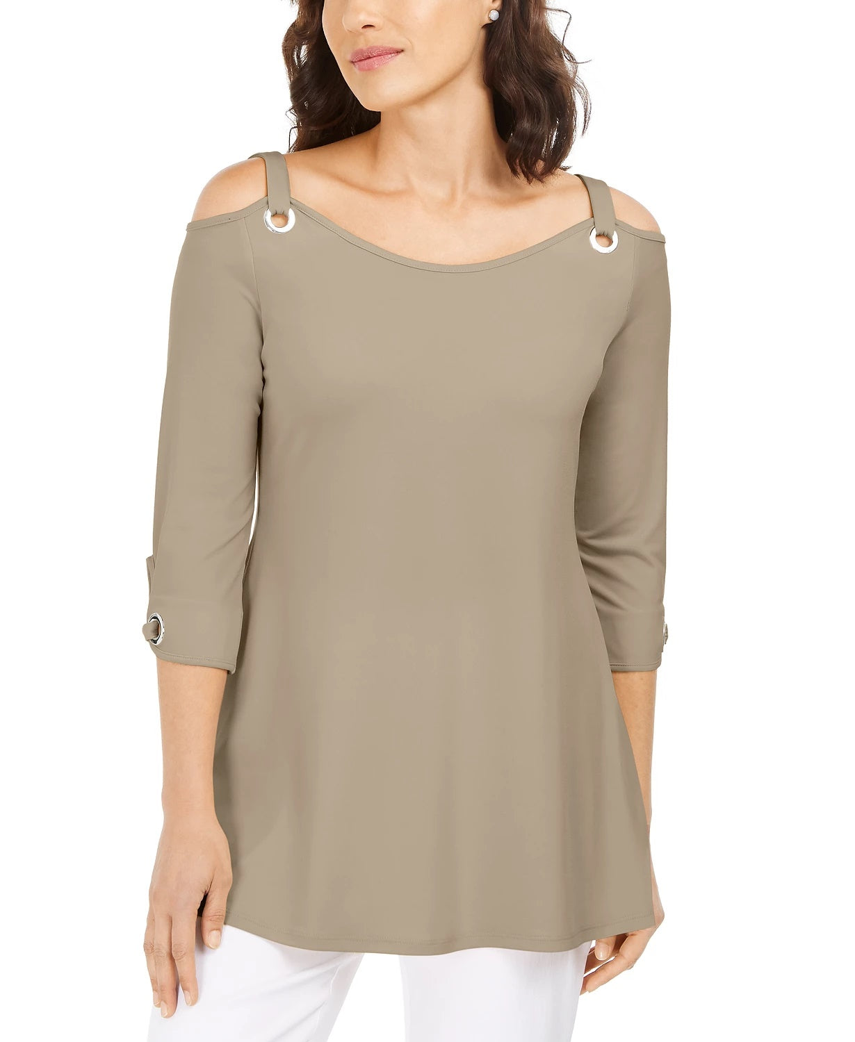 JM Collection Women's Grommet Cold-Shoulder Tunic Beigekhaki Size Small