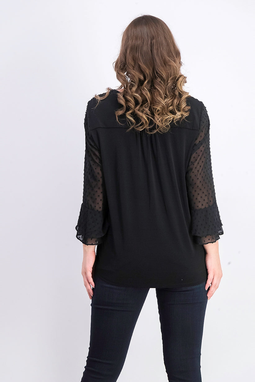 Charter Club Women's Double-Ruffle Textured Pintuck Top Black Size X-Large