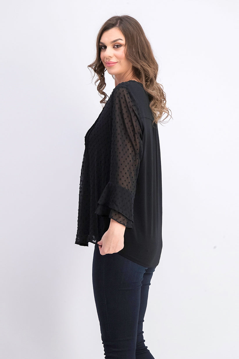 Charter Club Women's Double-Ruffle Textured Pintuck Top Black Size X-Large