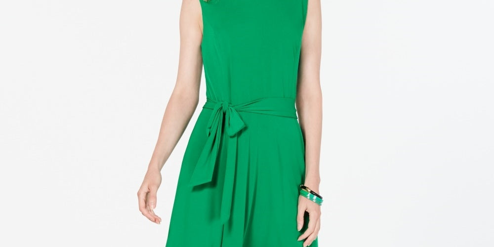 Charter Club Women's Tie-Waist Midi Dress Dark Green Size Small