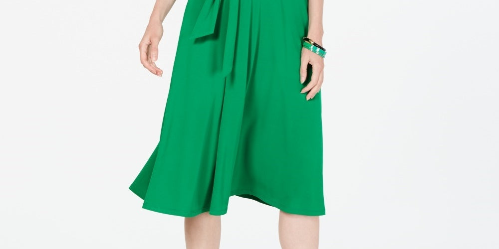 Charter Club Women's Tie-Waist Midi Dress Dark Green Size Small