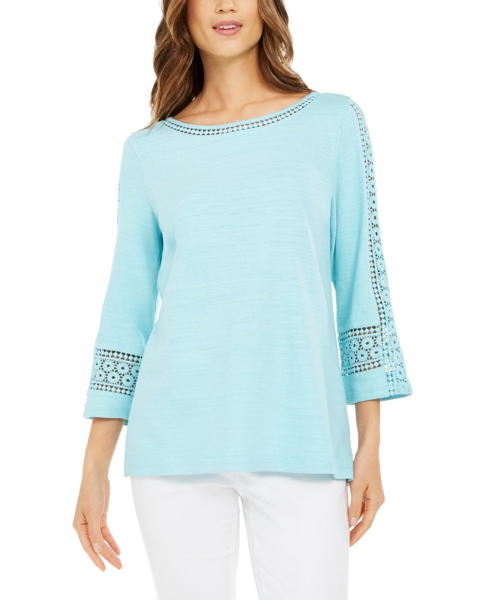 Charter Club Women's Crochet-Inset Top Navy Size X-Small