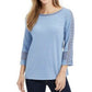 Charter Club Women's Petite Crochet-Sleeve Top Blue Size Medium