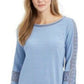 Charter Club Women's Petite Crochet-Sleeve Top Blue Size Medium