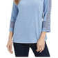 Charter Club Women's Petite Crochet-Sleeve Top Blue Size Medium