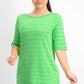 Charter Club Women's Cotton Texture-Striped Elbow-Sleeve Top Bright Green Size Medium
