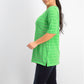 Charter Club Women's Cotton Texture-Striped Elbow-Sleeve Top Bright Green Size Medium