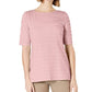 Charter Club Women's Cotton Texture-Striped Elbow-Sleeve Top Dark Pink Size Extra Large