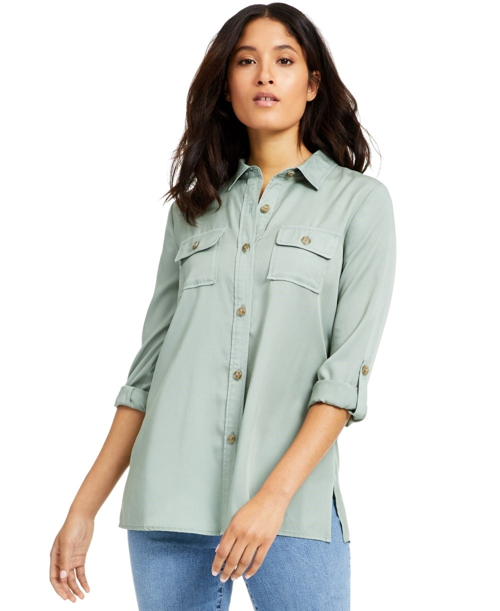 Charter Club Women's Utility Shirt Green Size Medium