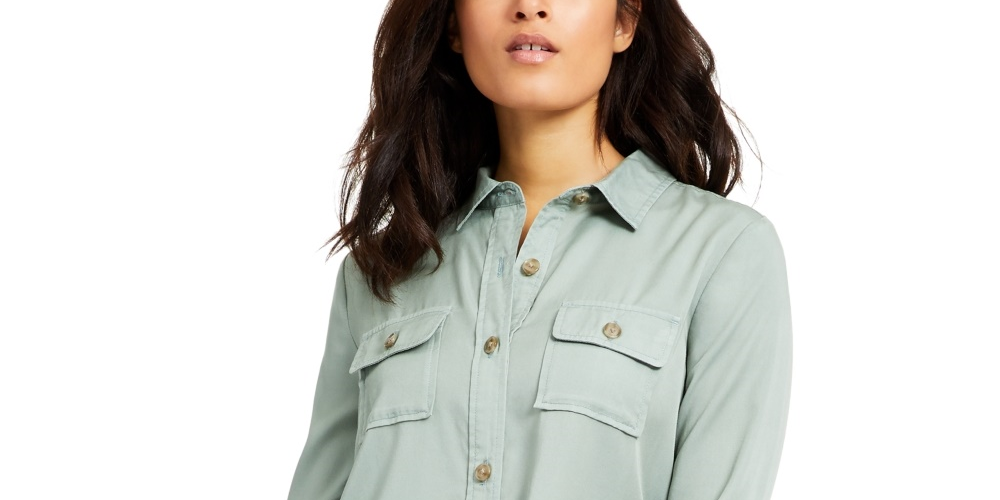 Charter Club Women's Utility Shirt Green Size Medium