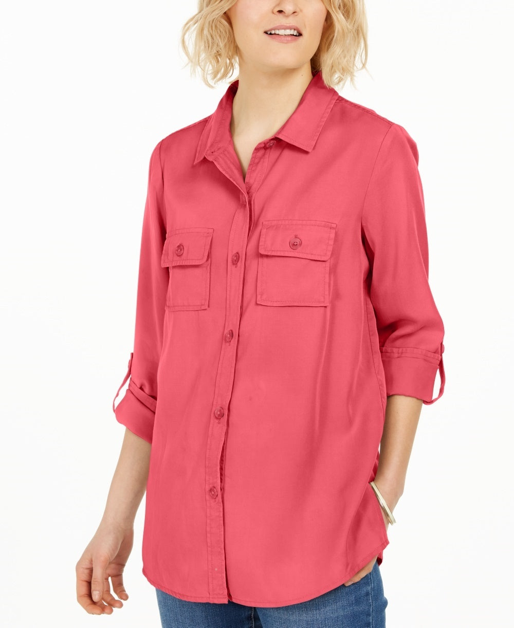Charter Club Women's Utility Shirt Red Size Large