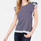 Maison Jules Women's Mesh-Trim Ruffled-Sleeve Top Navy Size Extra Small