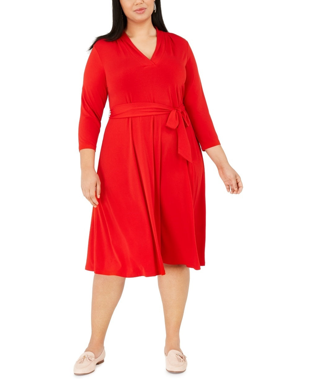 Charter Club Women's V Neck Belted Dress Red Size 4X