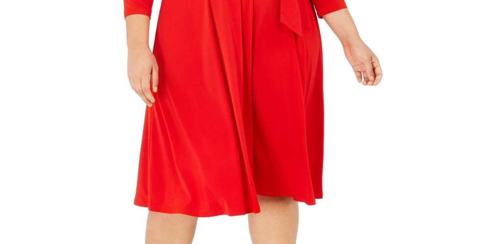 Charter Club Women's V Neck Belted Dress Red Size 4X