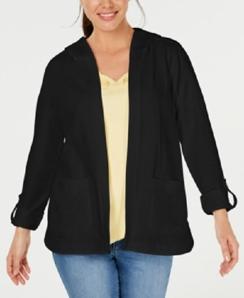 Karen Scott Women's Sport French Terry Open-Front Hoodie Black Size Medium