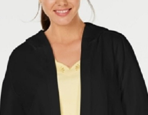 Karen Scott Women's Sport French Terry Open-Front Hoodie Black Size Medium