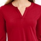 Charter Club Women's Supima Cotton Split Neck Top  Red Size Medium