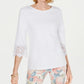 Charter Club Women's Cotton Lace-Trim Top White Size Extra Large