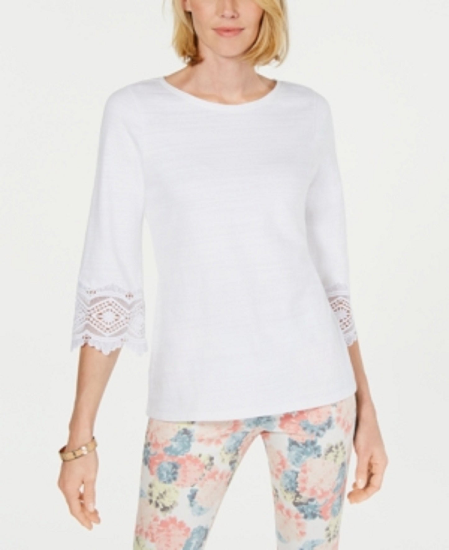 Charter Club Women's Cotton Lace-Trim Top White Size Extra Large