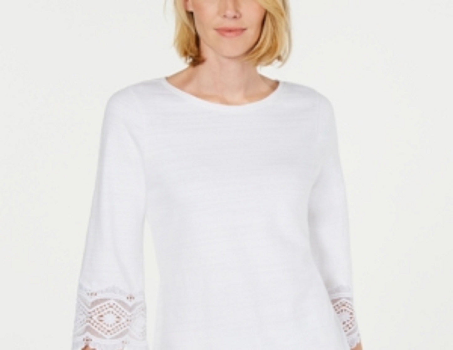 Charter Club Women's Cotton Lace-Trim Top White Size Extra Large