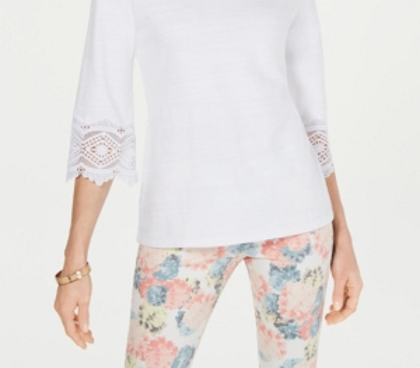 Charter Club Women's Cotton Lace-Trim Top White Size Extra Large