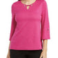 JM Collection Women's Textured Grommet-Trim Keyhole Top Pink Size Small