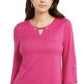JM Collection Women's Textured Grommet-Trim Keyhole Top Pink Size Small