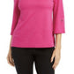 JM Collection Women's Textured Grommet-Trim Keyhole Top Pink Size Small