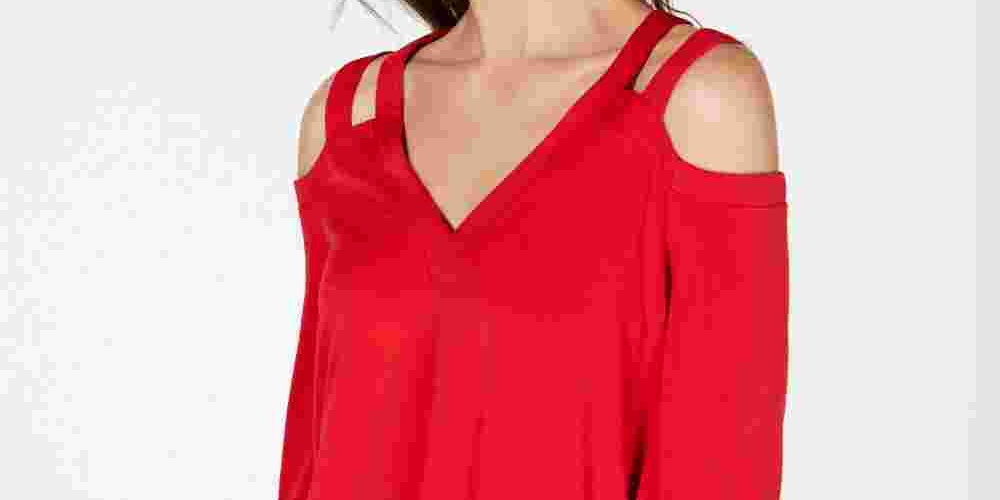 INC International Concepts Women's Cutout Cold Shoulder Top Red Size Small