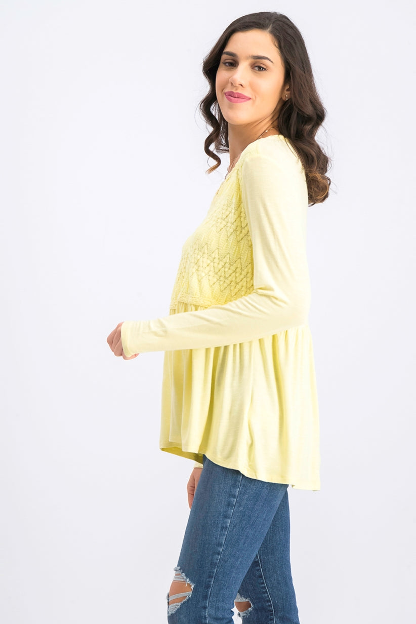 Style & Co Women's Lace Front Draped Top Gold Size Large