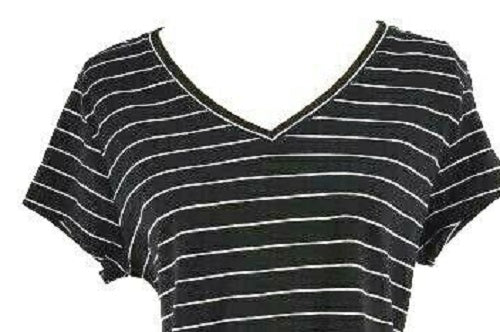 Maison Jules Women's Striped V-Neck Top Black Size Large