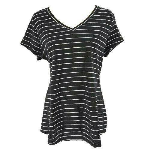 Maison Jules Women's Striped V-Neck Top Black Size Small