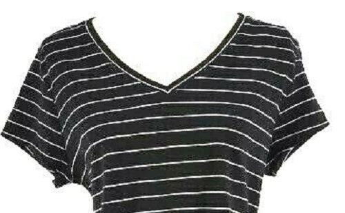Maison Jules Women's Striped V-Neck Top Black Size Small