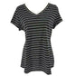 Maison Jules Women's Striped V-Neck Top Black Size X-Large