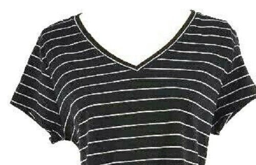 Maison Jules Women's Striped V-Neck Top Black Size X-Large