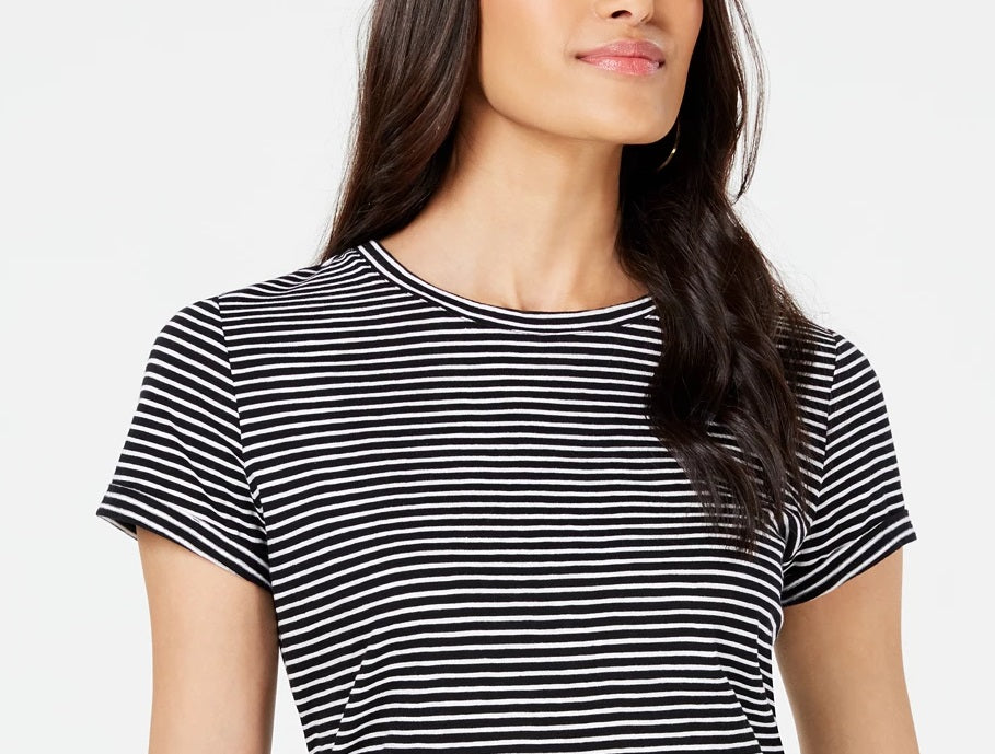 Maison Jules Women's Striped Crew-Neck T-Shirt Black Size X-Small