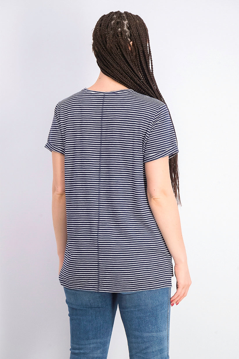 Maison Jules Women's  Striped Crew-Neck T-Shirt Navy Size X-Small