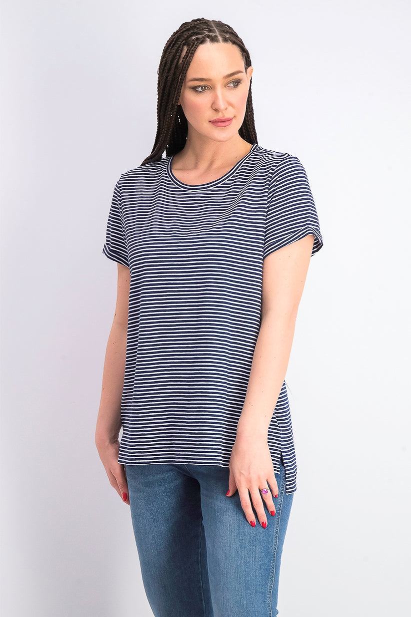 Maison Jules Women's  Striped Crew-Neck T-Shirt Navy Size X-Small