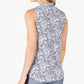 Charter Club Women's Floral-Print Pleated-Neck Top White Size Small