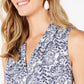 Charter Club Women's Floral-Print Pleated-Neck Top White Size Small