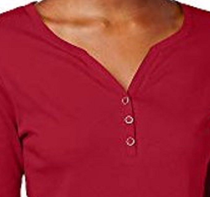 Karen Scott Women's Cotton Henley Top Red Size Medium