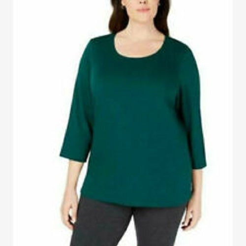 Karen Scott Women's Cotton 3/4-Sleeve Top Green Size Small
