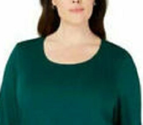 Karen Scott Women's Cotton 3/4-Sleeve Top Green Size Small