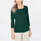 Karen Scott Women's Cotton 3/4-Sleeve Top Green Size X-Large