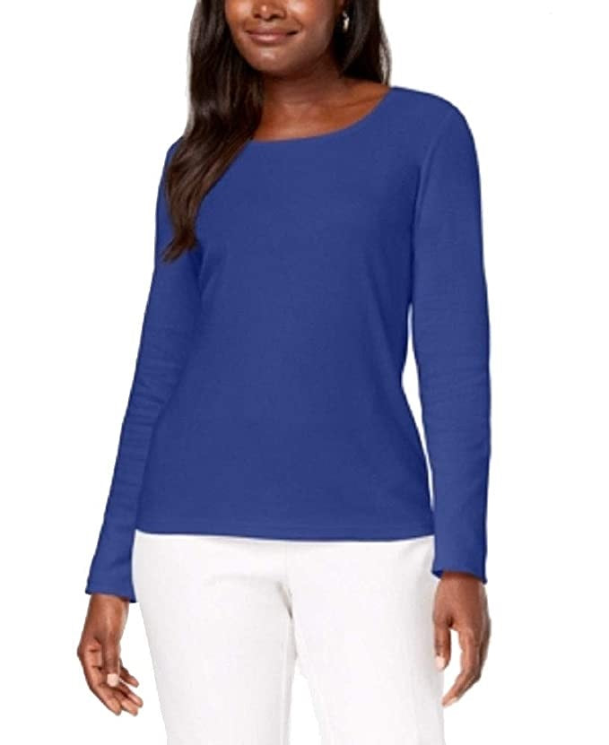 Karen Scott Women's Cotton Scoop Neck Top Blue Size Petite Small