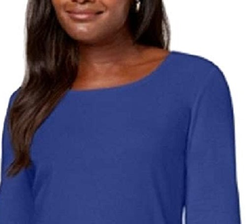Karen Scott Women's Cotton Scoop Neck Top Blue Size Petite Small