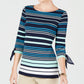 Charter Club Women' Striped Tie-Sleeve Top Blue Size X-Large