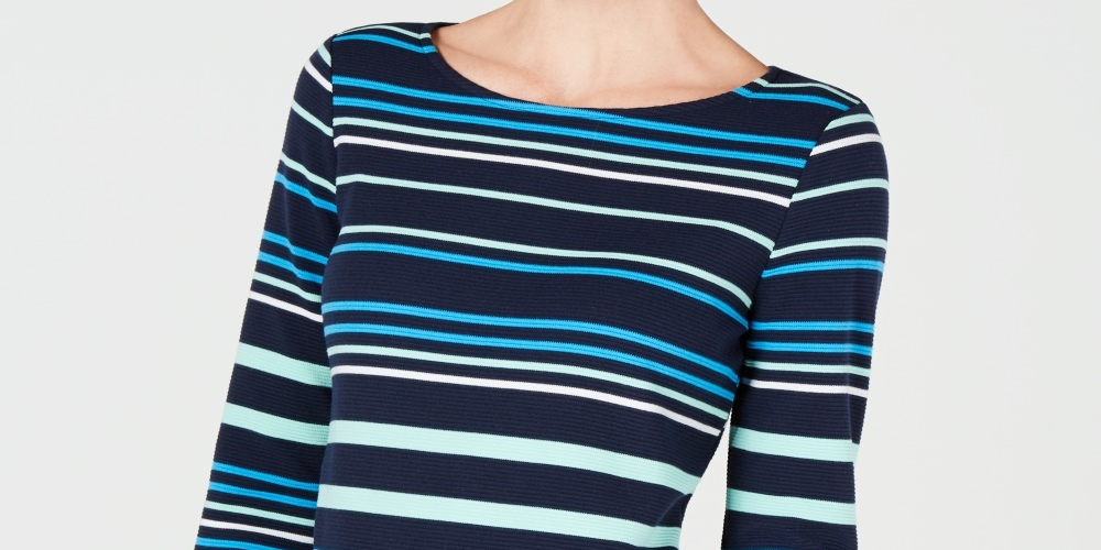 Charter Club Women' Striped Tie-Sleeve Top Blue Size X-Large